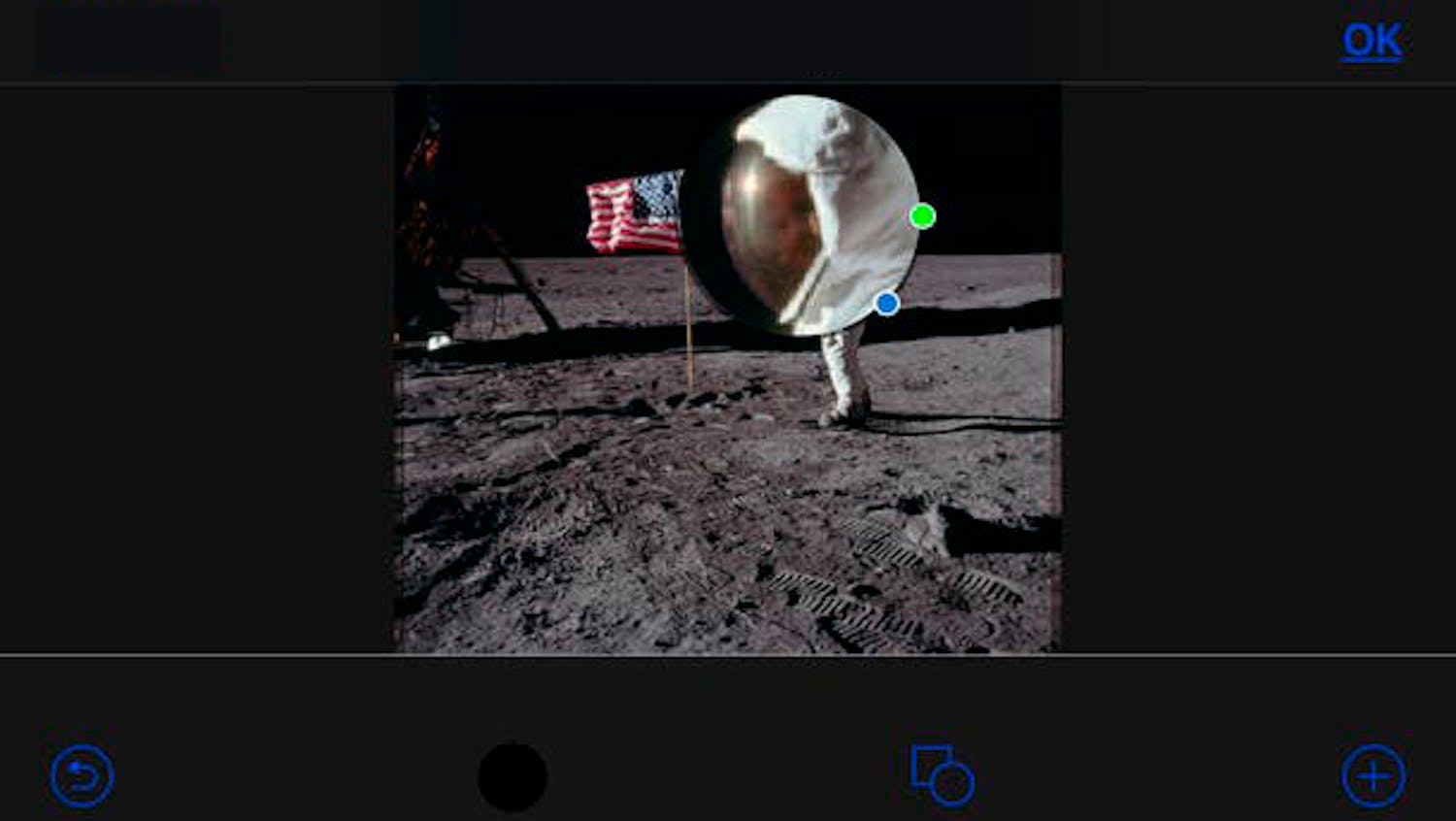 NASA foto hvor der er zoomet ind på Buzz Aldrin